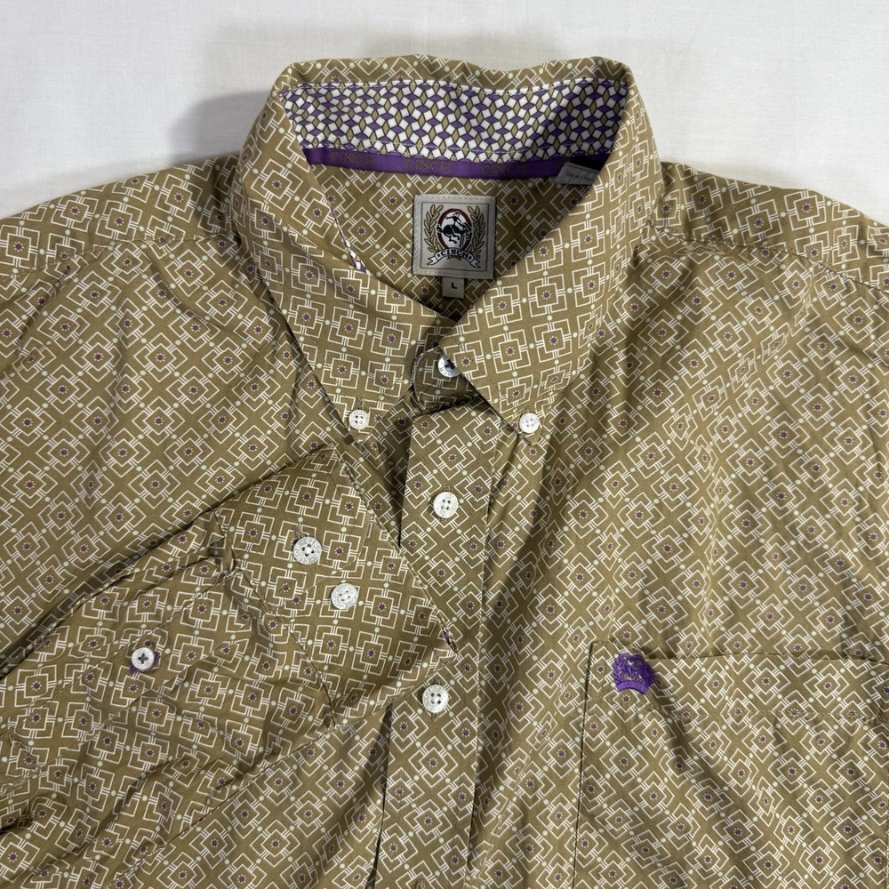 Cinch Shirt Mens L Western Paisley Button Up Long Sleeve Cowboy Brown Full Print